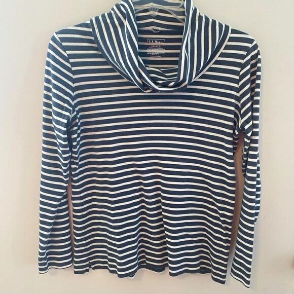 L.L. Bean Cowl Neck Long Sleeve Pima Cotton Gray Stripe Shirt Women’s XS - Picture 1 of 6
